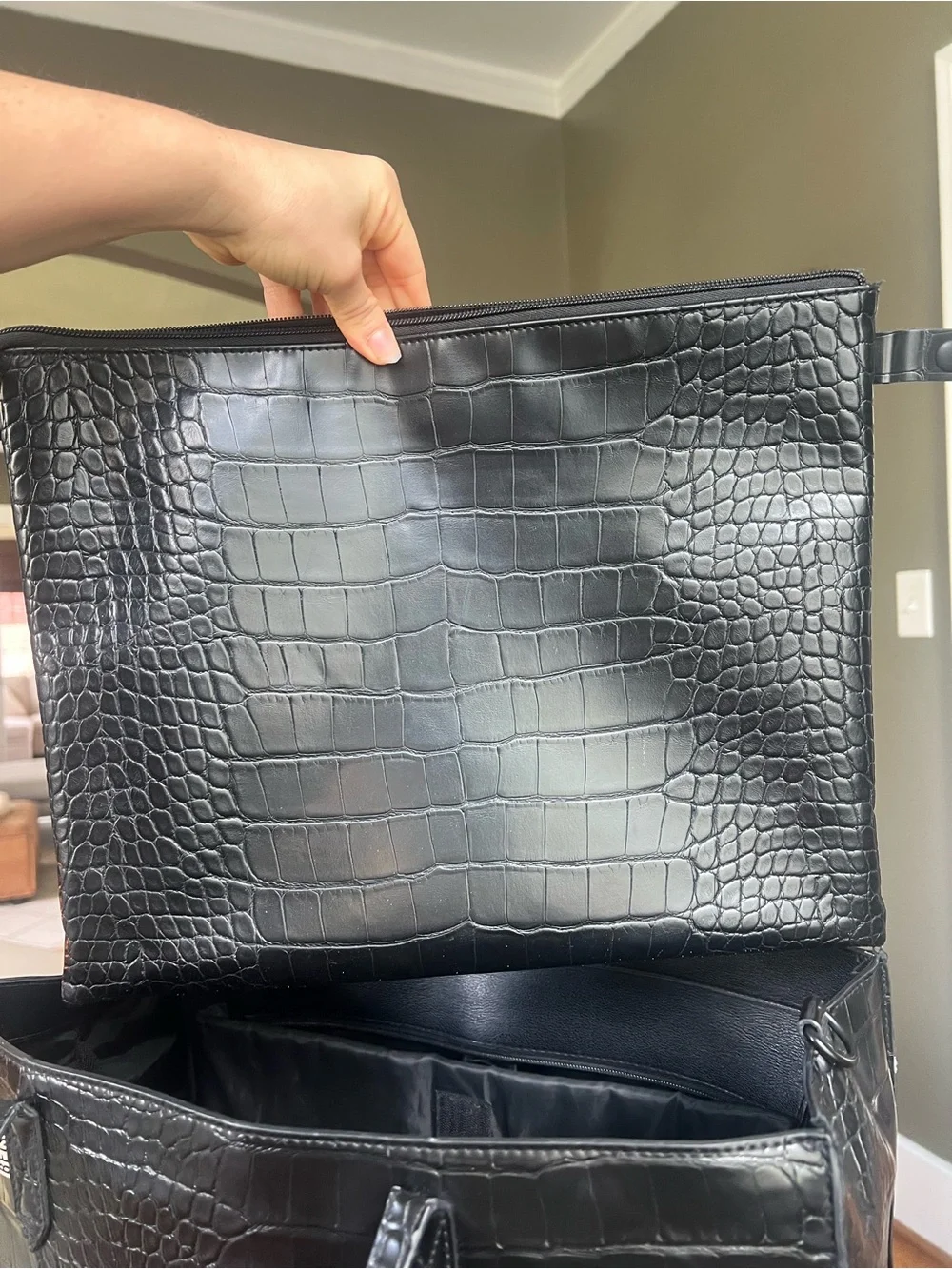 BEIS Black Croc Large Work Tote